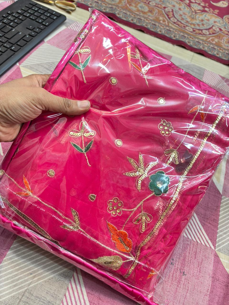 GAJEEH SILK WITH THAKURJI PURE ODHNA BUTIQ SUIT (PINK)- 619