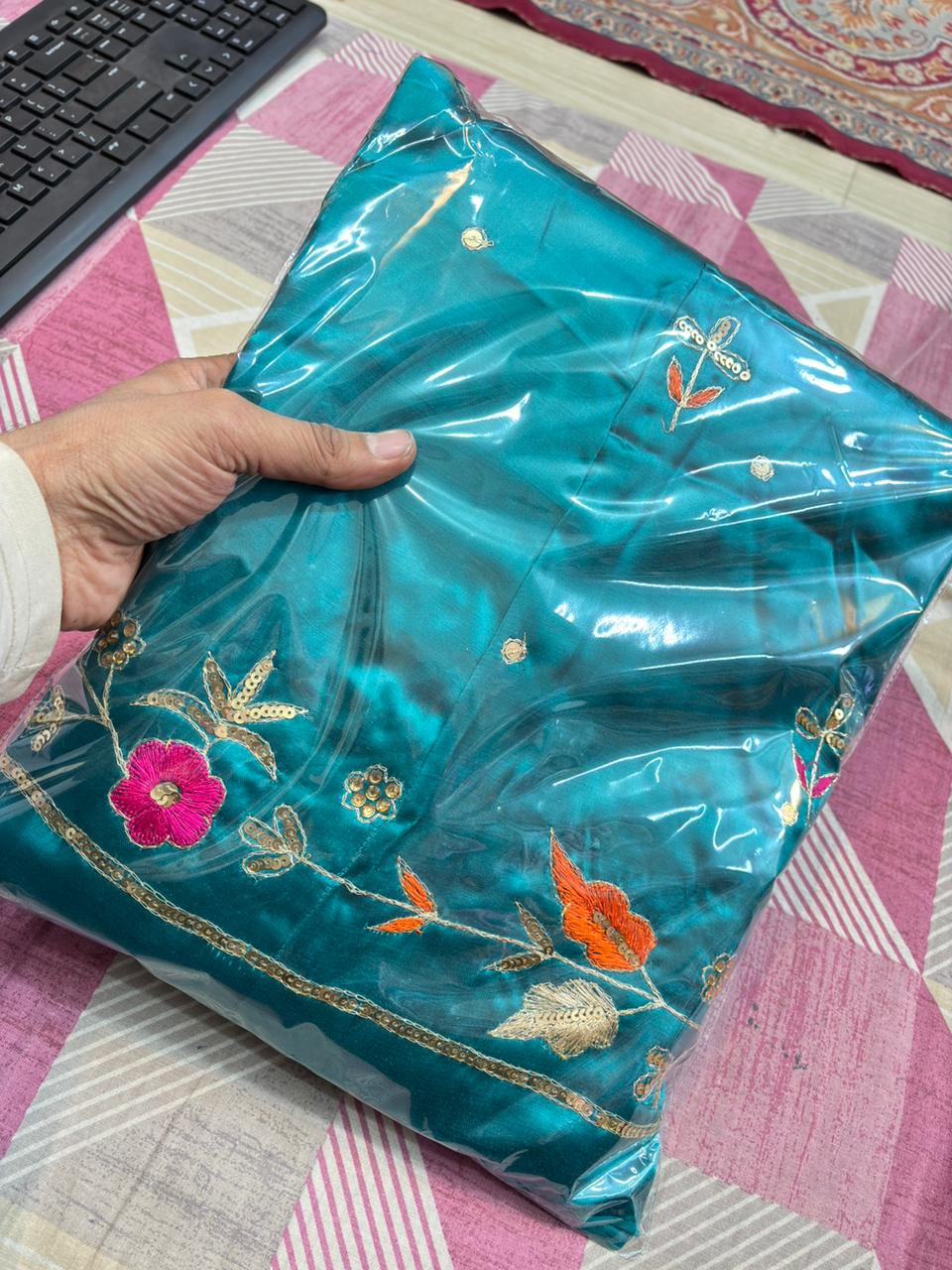 GAJEEH SILK WITH THAKURJI PURE ODHNA BUTIQ SUIT (RAMA)- 621