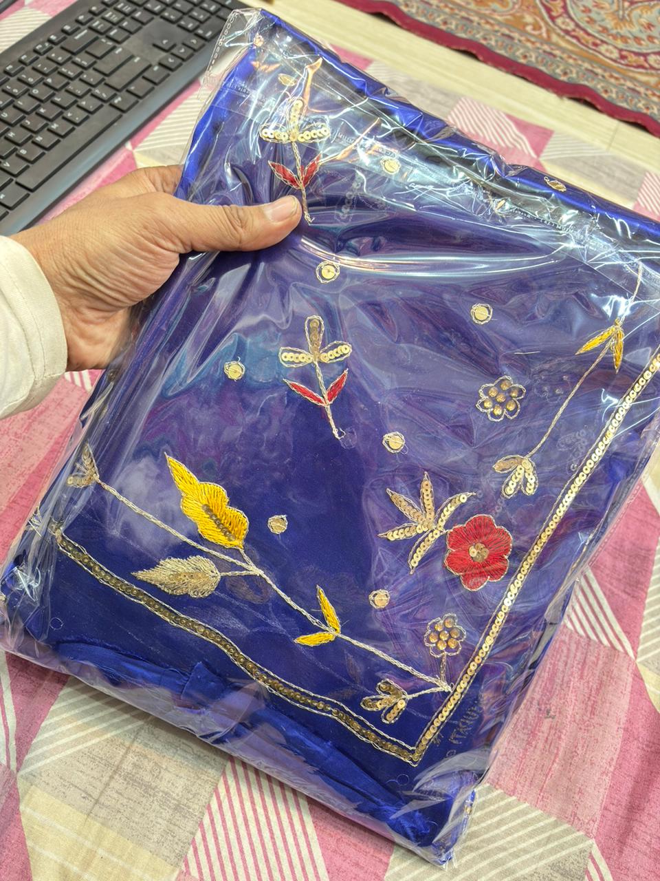 GAJEEH SILK WITH THAKURJI PURE ODHNA BUTIQ SUIT (NAVY BLUE)- 623