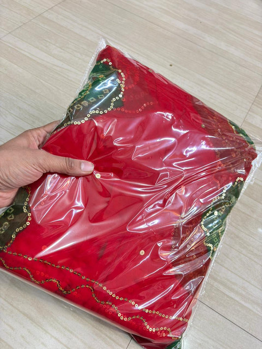 Ghewar Tari Poshak (Red & Green)- 657