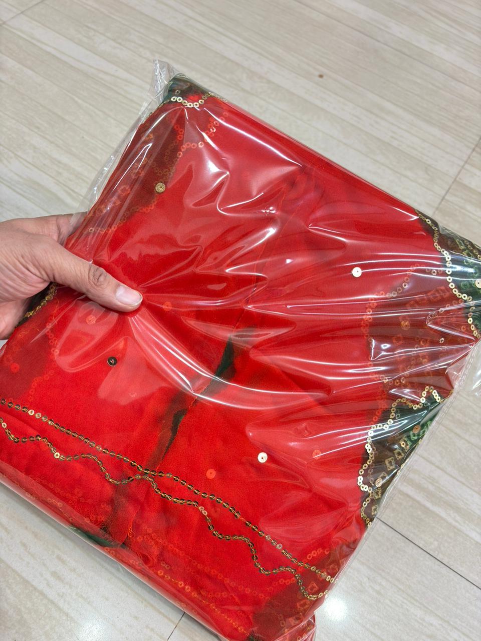 Ghewar Tari Poshak (Orange & Green)- 653