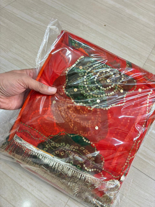 Ghewar Tari Poshak (Orange & Green)- 653