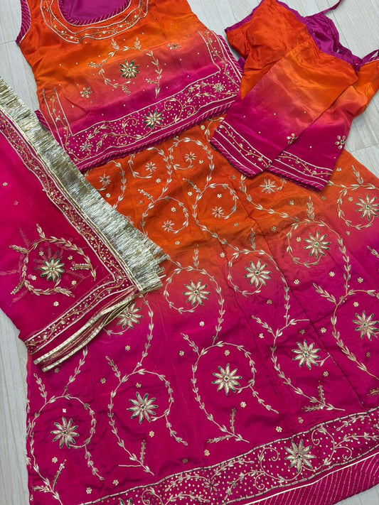 Thakur Ji Pure Shaded Ranka Work Poshak (Rani Orange)-661