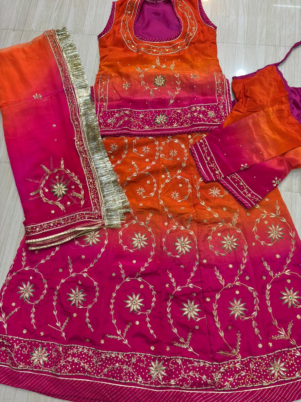 Thakur Ji Pure Shaded Ranka Work Poshak (Rani Orange)-661