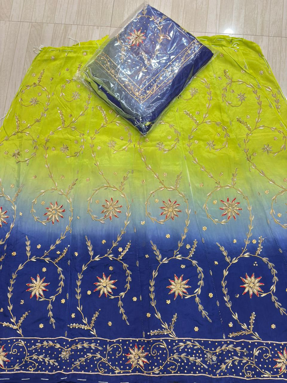 Thakur Ji Pure Shaded Ranka Work Poshak (Blue Green)-663