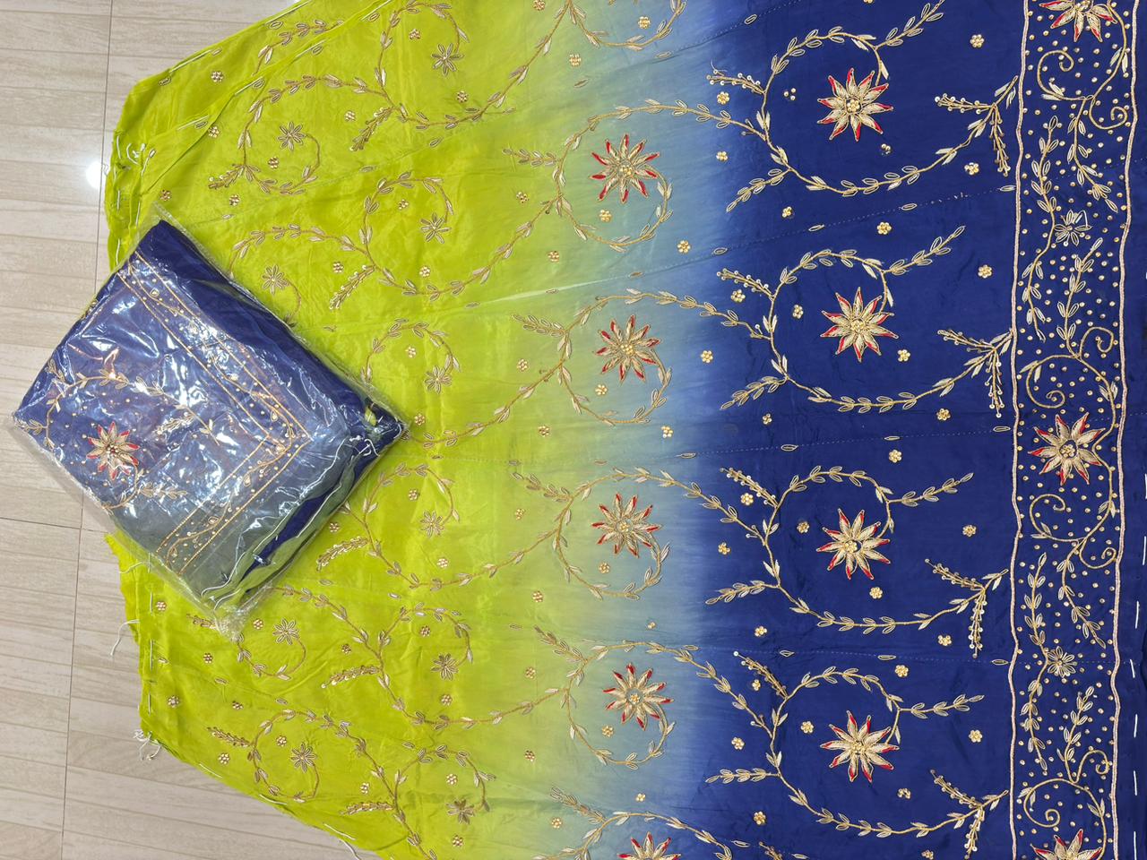 Thakur Ji Pure Shaded Ranka Work Poshak (Blue Green)-663