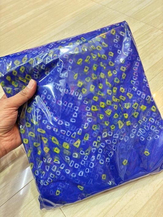 Gold Pure Border Bandhej poshak (Royal Blue)-741