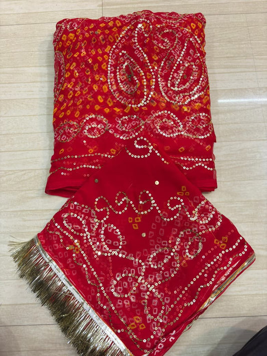 Tari work gold pure border poshak (Red)-747