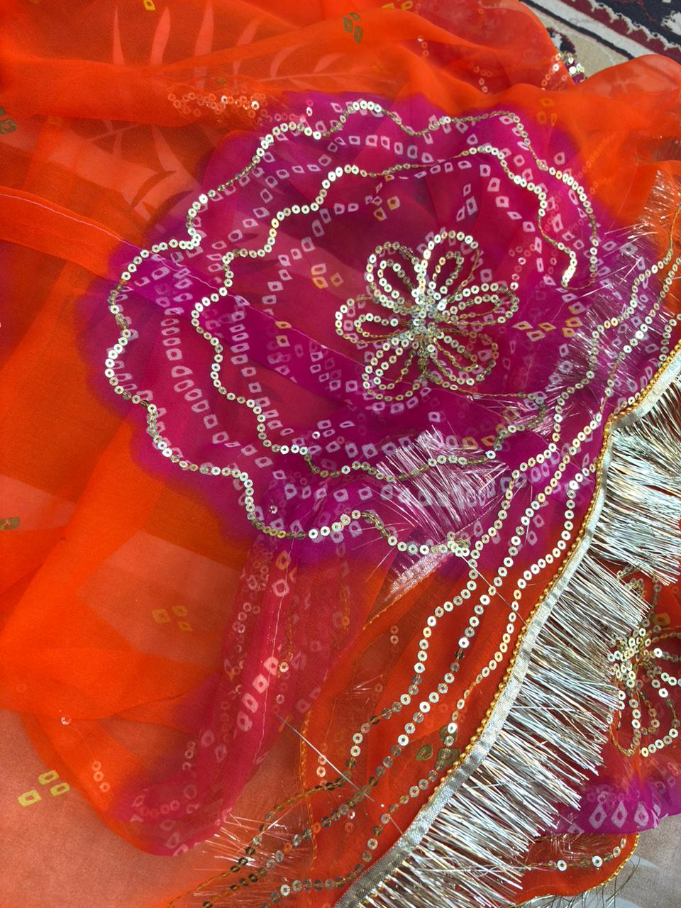 Ghewar Tari Gold Pure Poshak (Orange & Rani)- 790