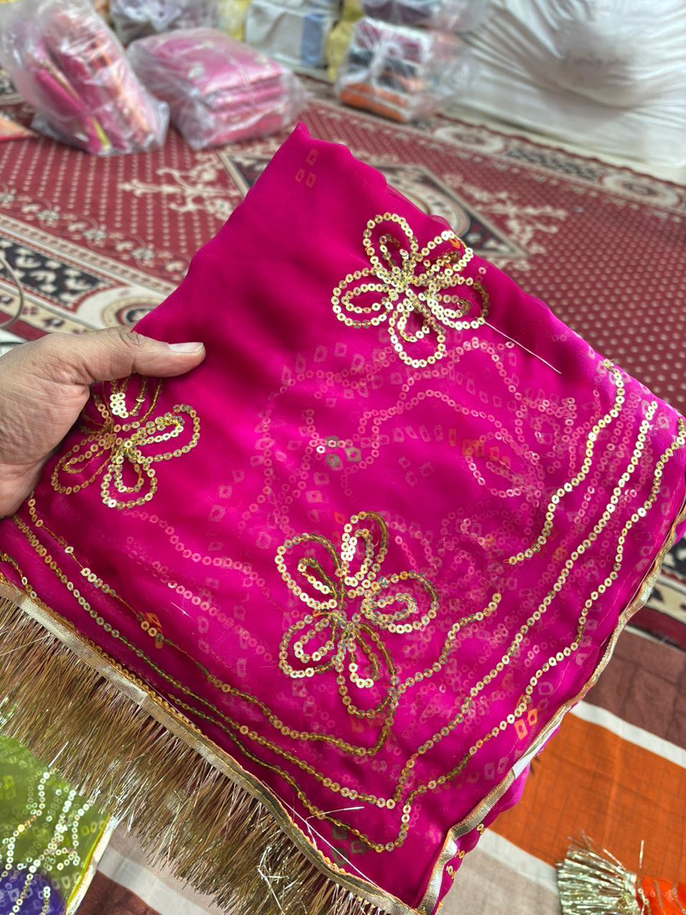 Ghewar Tari Gold Pure Poshak (Rani & Rani)- 789