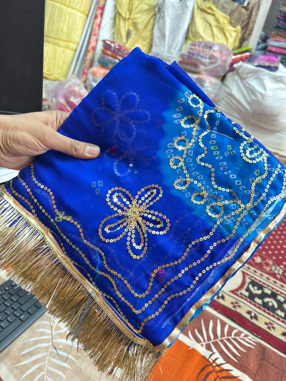 Ghewar Tari Gold Pure Poshak (Blue & Blue)- 791