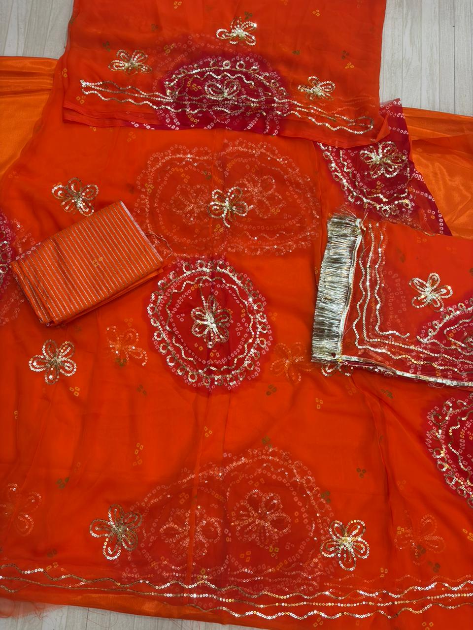 Ghewar Tari Gold Pure Poshak (Orange and Red)- 787