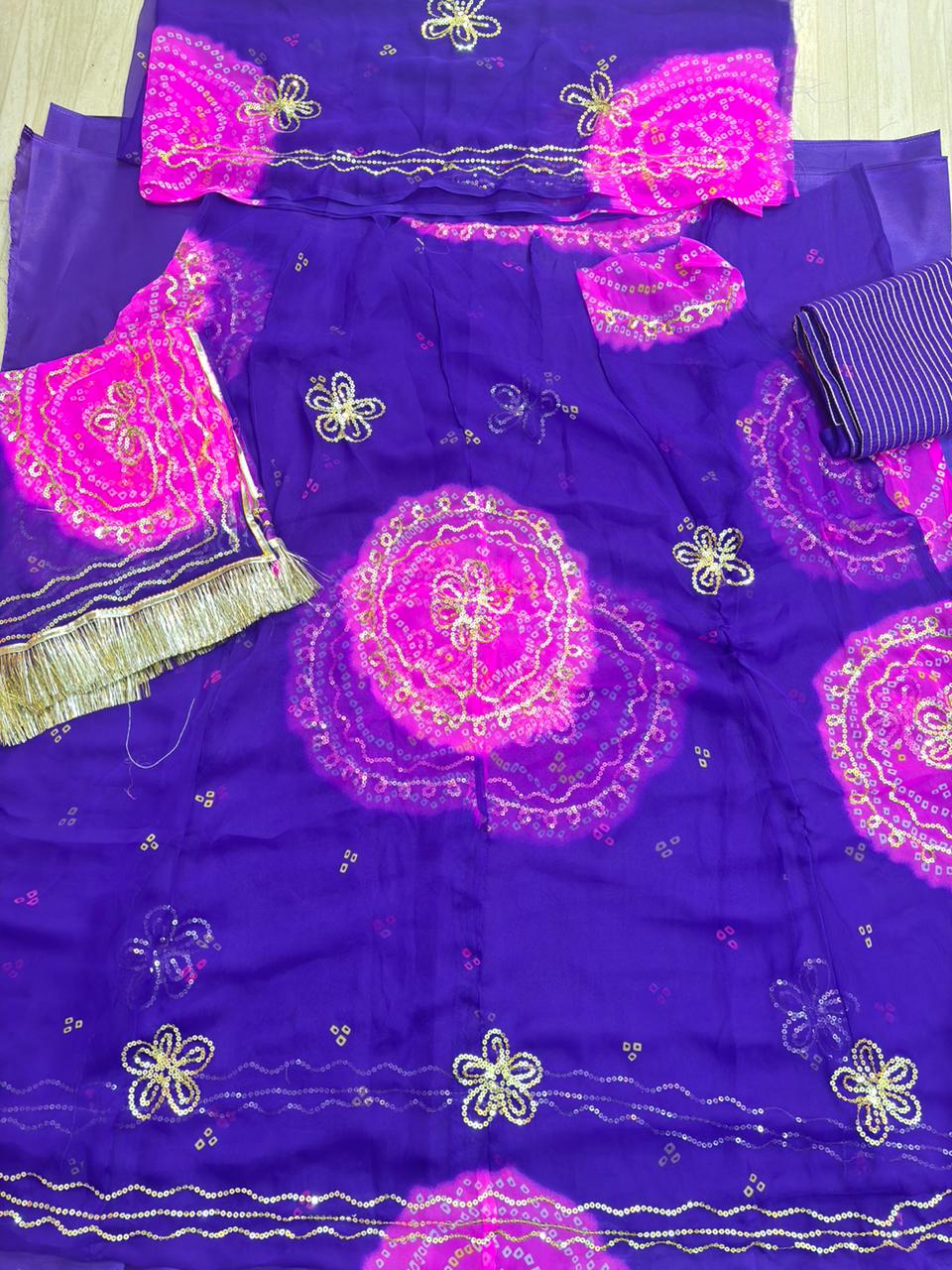 Ghewar Tari Gold Pure Poshak (Jamuni & Pink)- 788