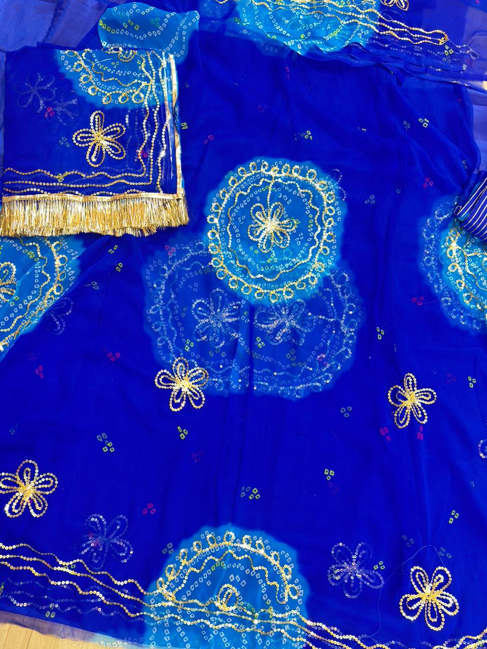 Ghewar Tari Gold Pure Poshak (Blue & Blue)- 791