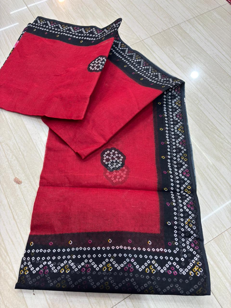Special cotton odhna red with Black Pallu 2.50 Meter Full-1048