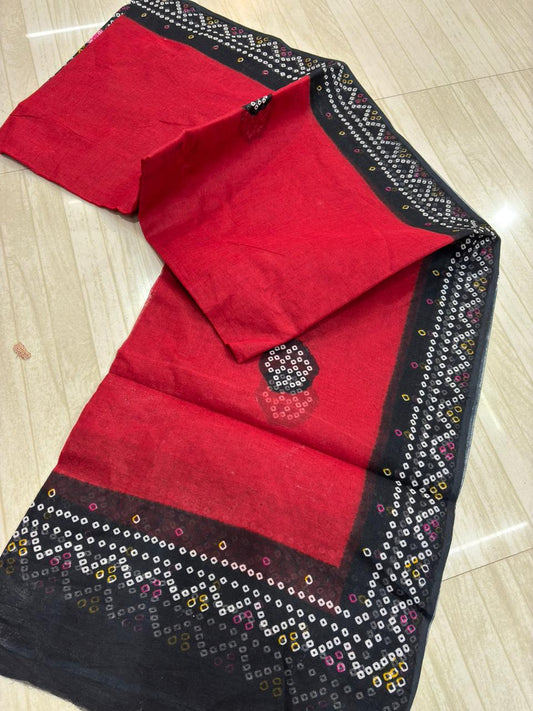 Special cotton odhna red with Black Pallu 2.50 Meter Full-1048