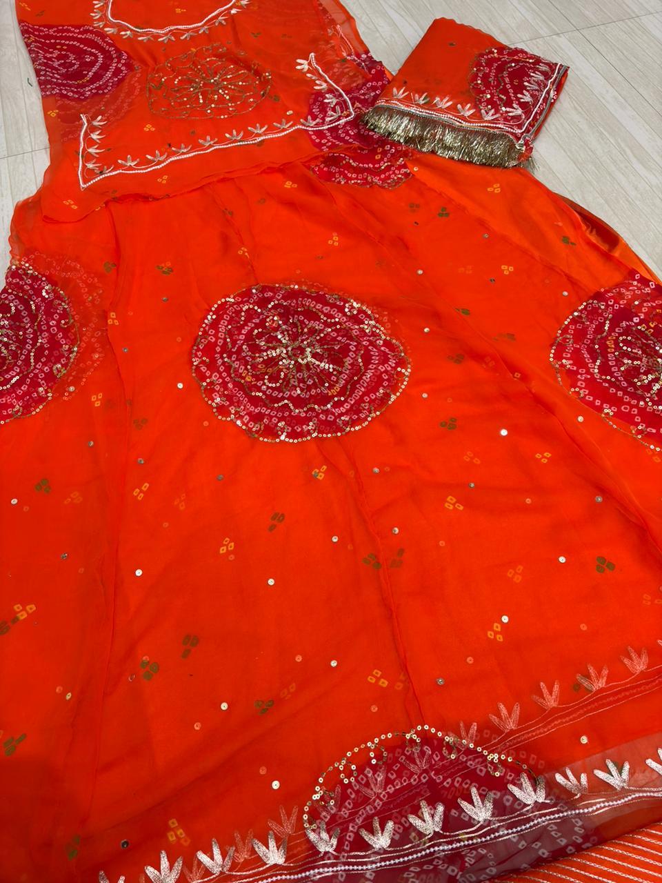 MOTI WORK GHEWAR TARI POSHAK (RANI WITH ORANGE)-1782