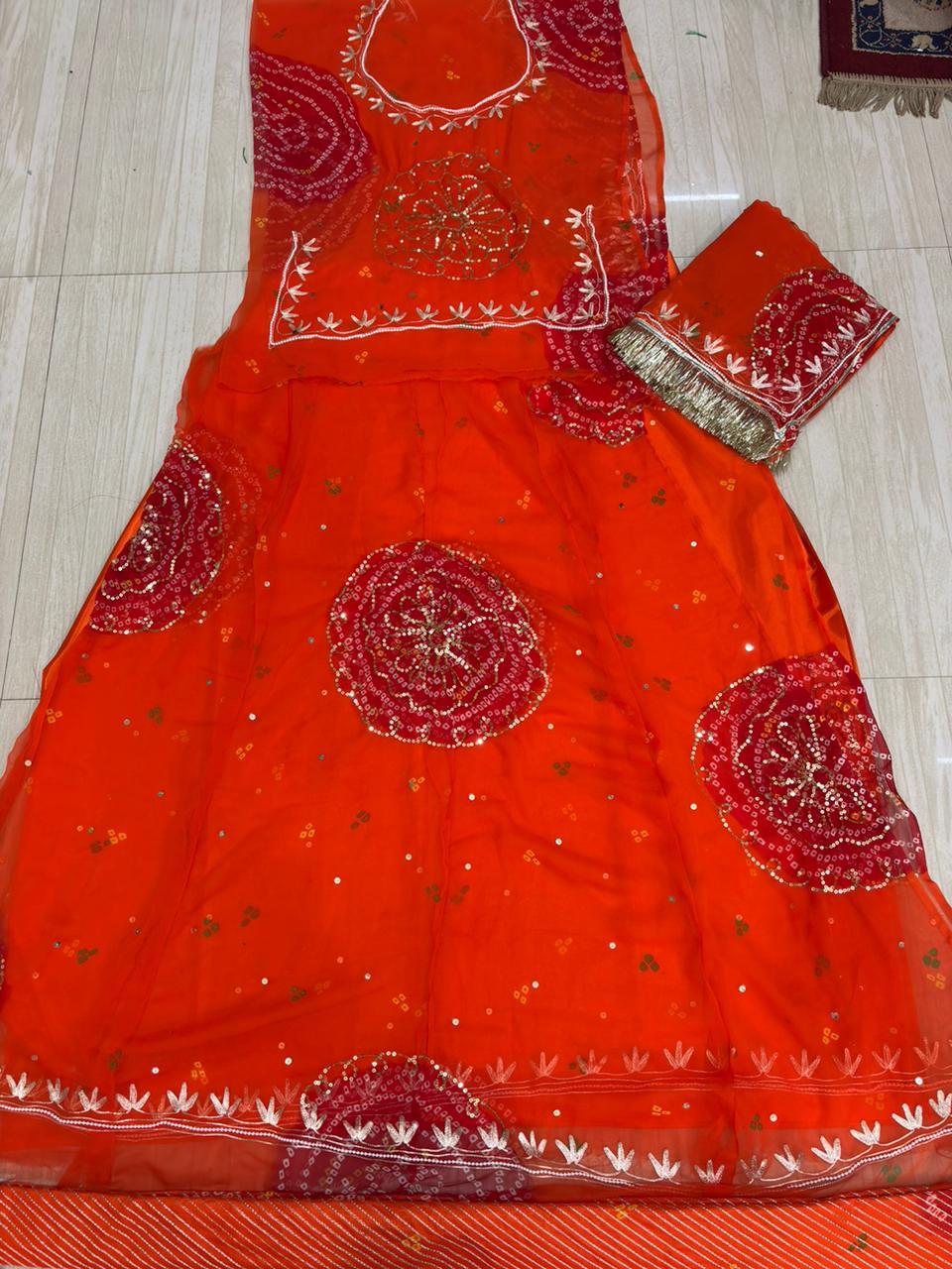 MOTI WORK GHEWAR TARI POSHAK (RANI WITH ORANGE)-1782
