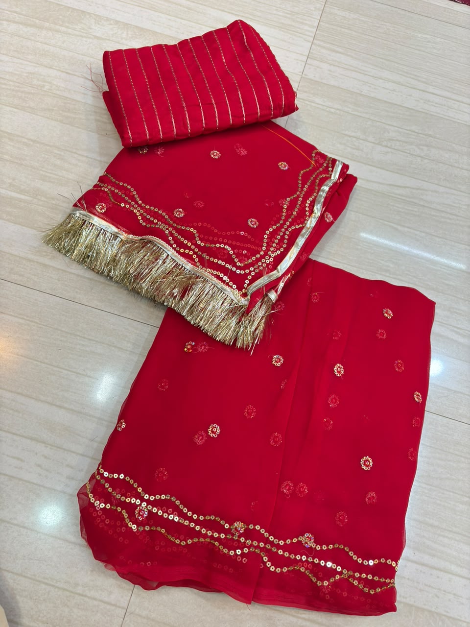 KARVA CHAUTH SPECIAL ULTI KATORI MUKESH POSHAK WORK (RED)- 1976