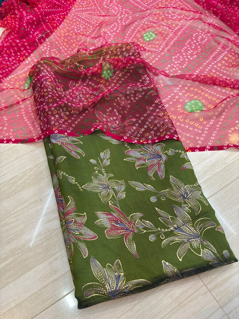 Glass Cotton With Gold Pure Chunari- 2056