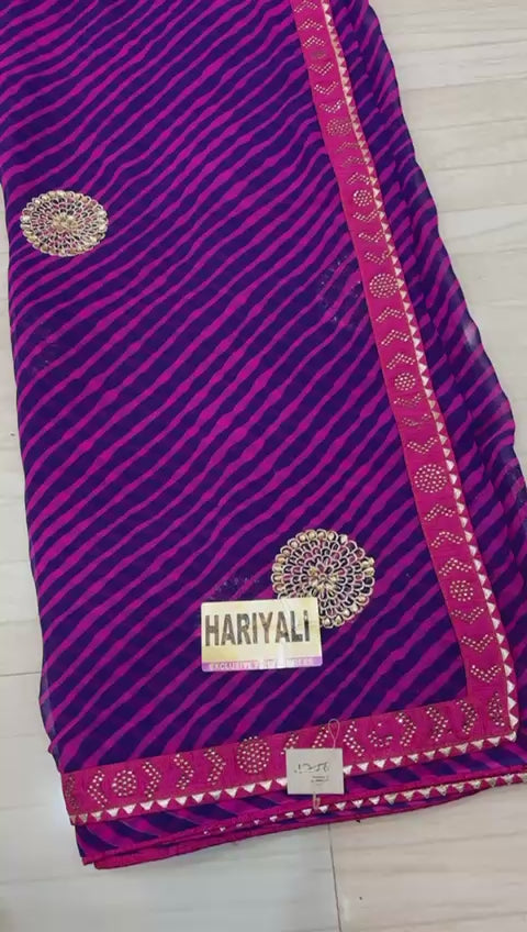 Pink and Purple Leheriya Saree with Gota Work- 256