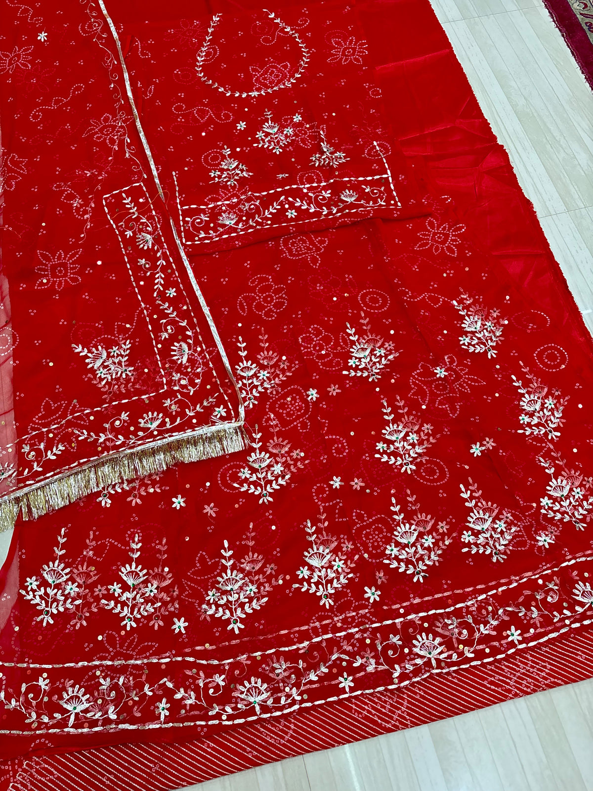 Karva Chauth Special Red Tai Bandhej Heavy Patternb Poshak- 1965