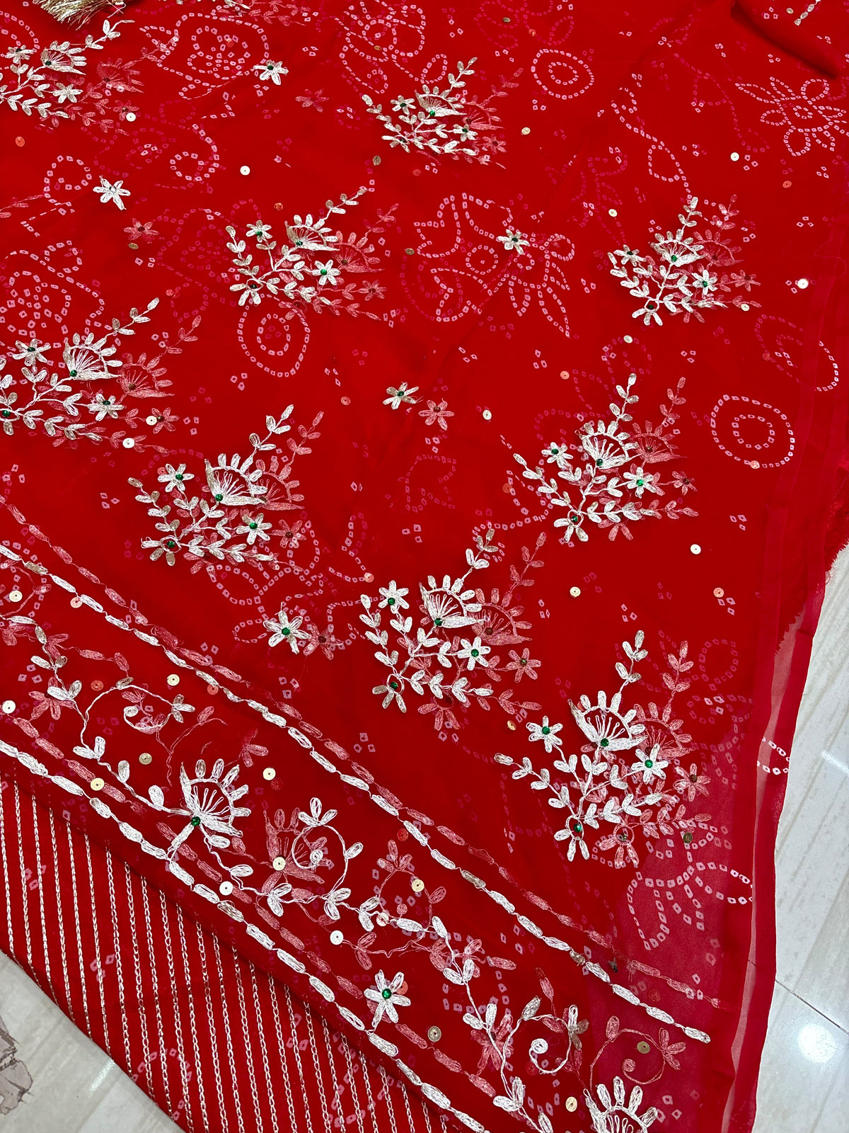 Karva Chauth Special Red Tai Bandhej Heavy Patternb Poshak- 1965