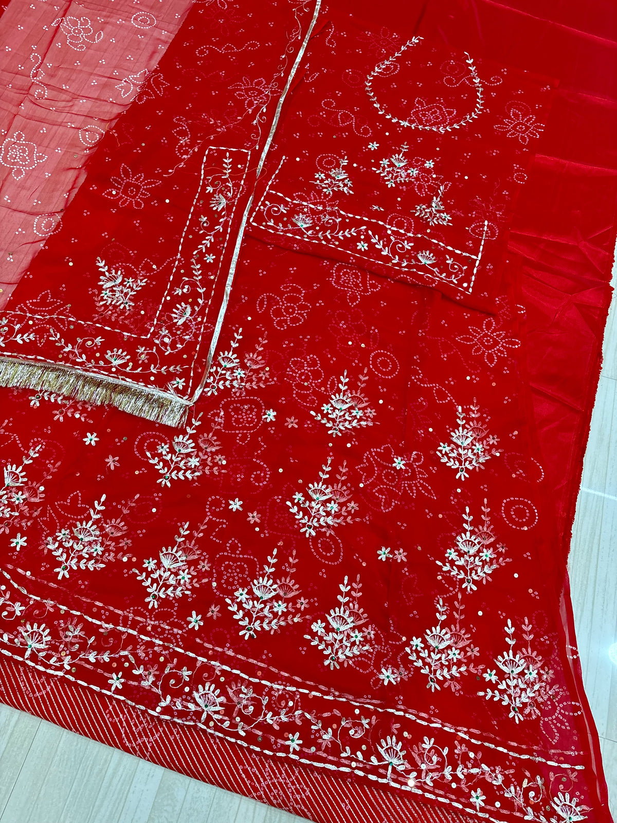 Karva Chauth Special Red Tai Bandhej Heavy Patternb Poshak- 1965