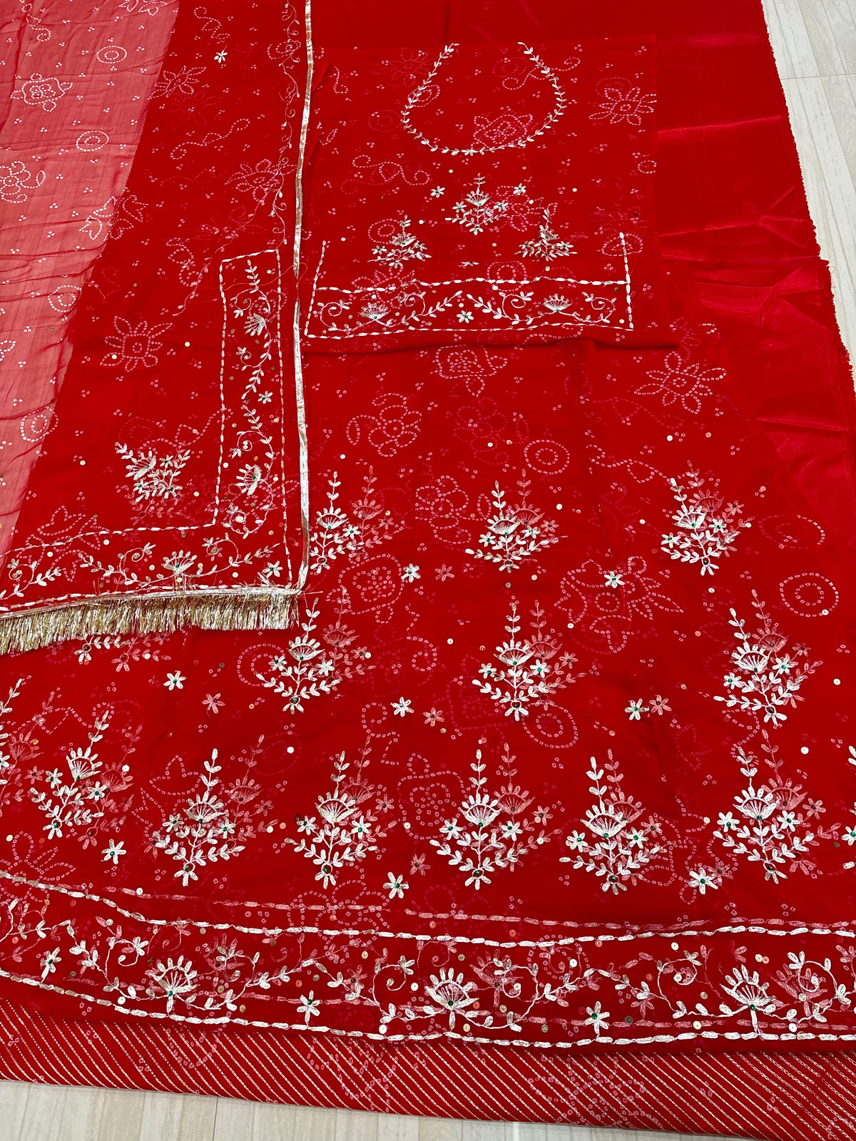 Karva Chauth Special Red Tai Bandhej Heavy Patternb Poshak- 1965