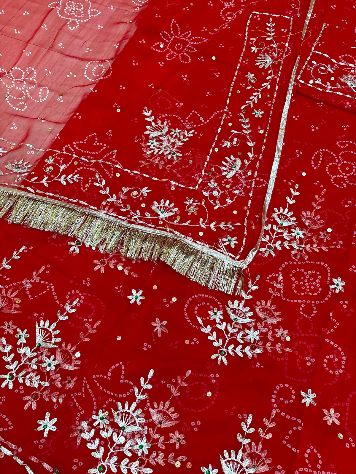 Karva Chauth Special Red Tai Bandhej Heavy Patternb Poshak- 1965