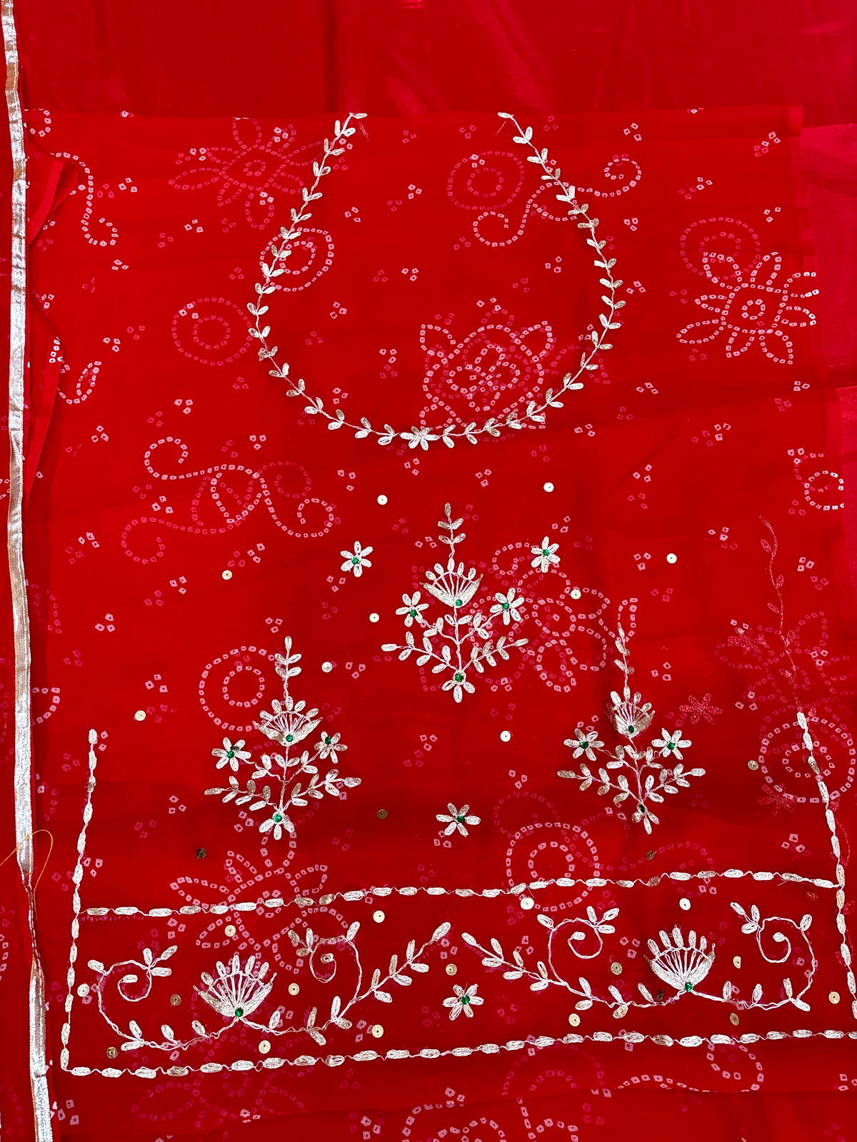 Karva Chauth Special Red Tai Bandhej Heavy Patternb Poshak- 1965