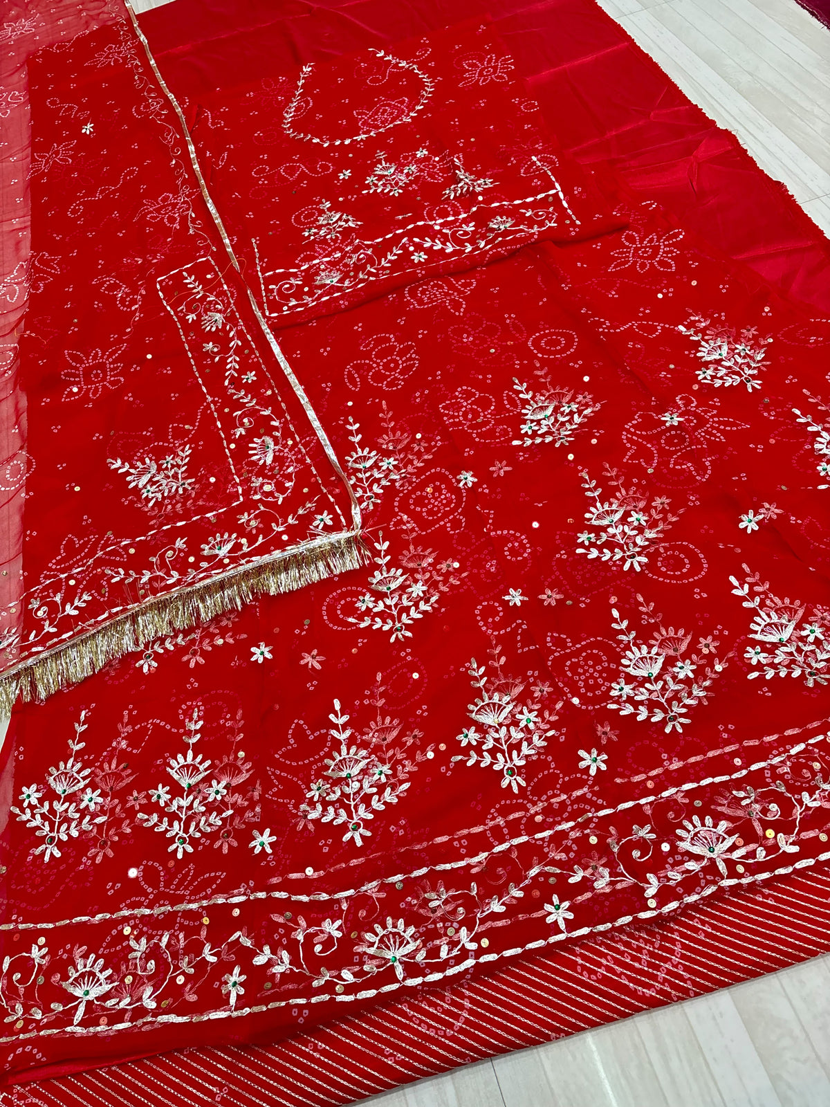 Karva Chauth Special Red Tai Bandhej Heavy Patternb Poshak- 1965